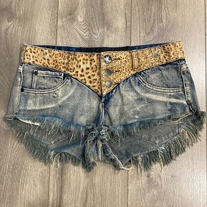 One Teaspoon Blue and Tan Jean Shorts